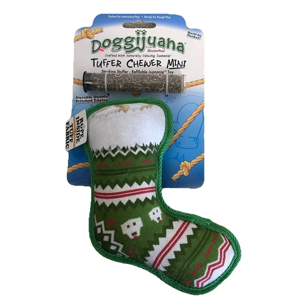 3 NEW Doggijuana Pupcorn, Christmas Stocking, Pizza with Refillable Dognip Toys